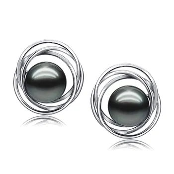 9-10mm AAA Quality Tahitian Cultured Pearl Earring Pair in Triple Circle Stud Black 9-10mm AAA Quality Tahitian Cultured Pearl Earring Pair in Triple Circle Stud Black