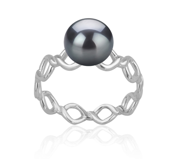 7-8mm AAAA Quality Freshwater Cultured Pearl Ring in Wave Black