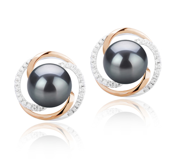 8-9mm AAAA Quality Freshwater Cultured Pearl Earring Pair in Zina Black